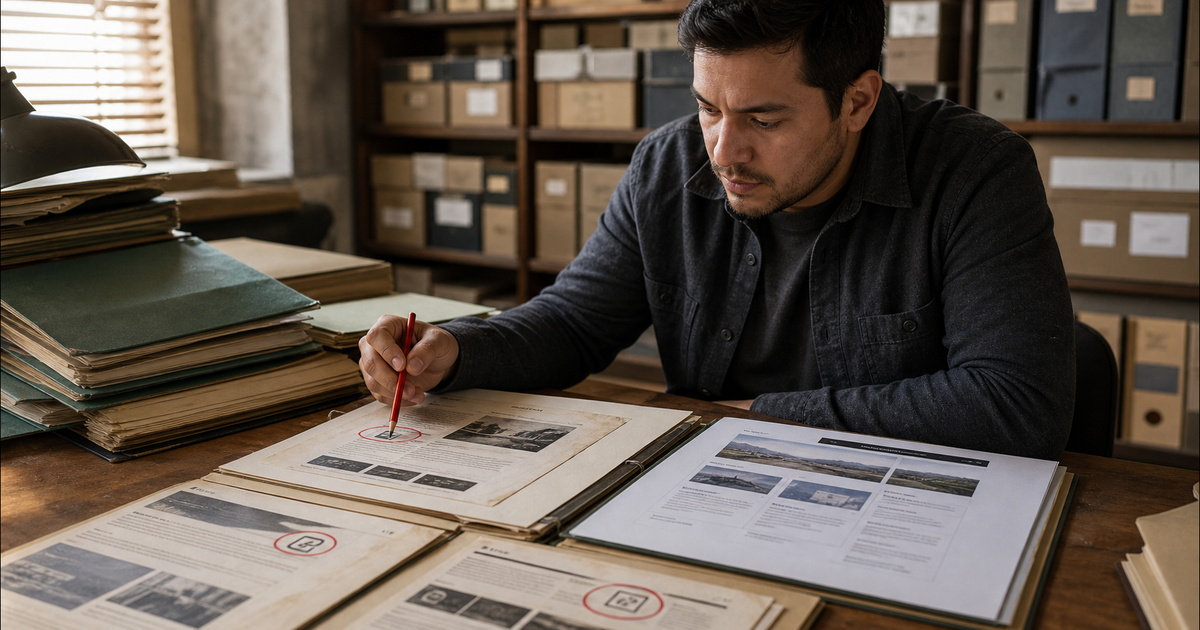 Editor comparing old blog pages with current information during a content audit