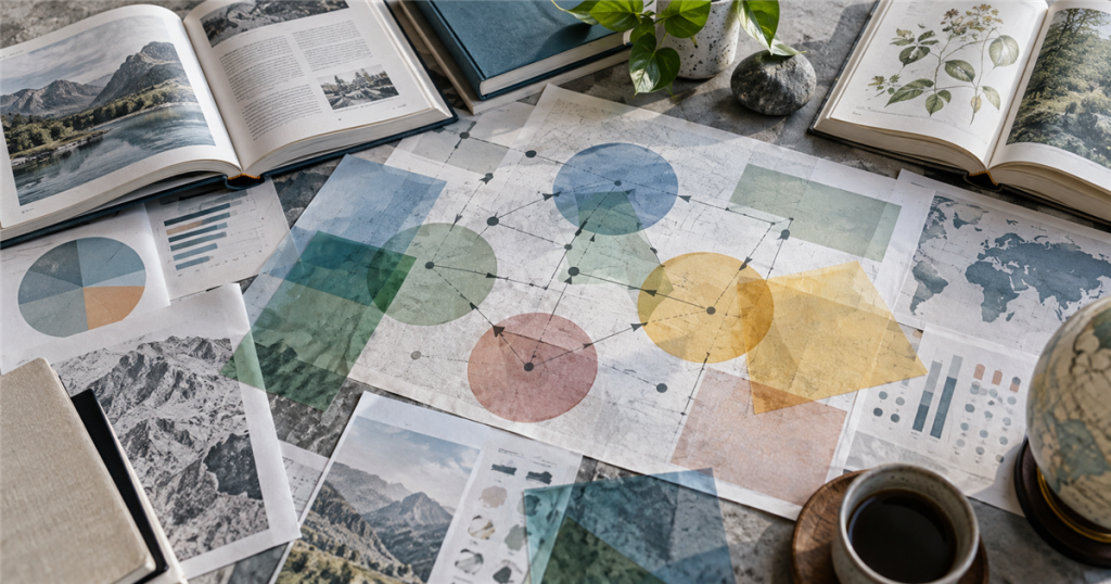 Public source materials and translucent overlays combined into a new decision map